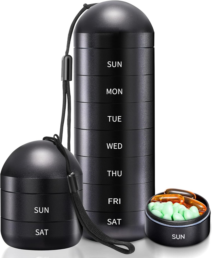 Zannaki Weekly Pill 주최자 7 일 2 시간 일, 휴대용 금속 여행 방수 AM PM 알약 상자, 큰 알약 케이스 컨테이너, BPA 무료 매일 의학 주최자 홀더 비타민, 물고기 기름, 보충교재