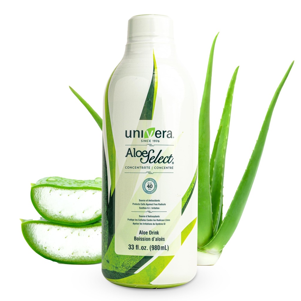 Univera 알로에 Vera 주스, Preminum 유기 알로에 Vera, 10% 다당류 Retention, Gut 건강, 면역 지원 & Gut 건강, 알로에 풍미를 위한 소화 효소 - 30 일 공급 (33 fl oz)