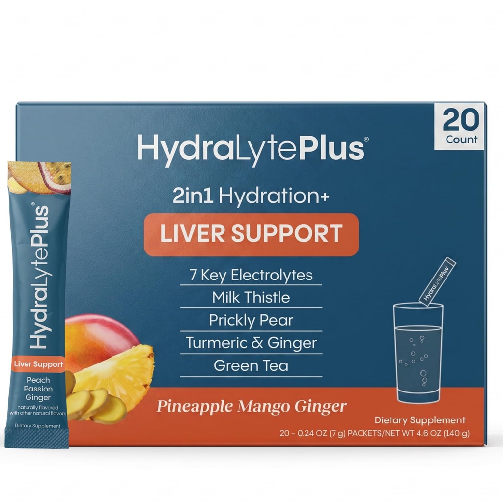 Hydralyte Liver 지원 + 우유 이틀, 심황, 생강, Prickly Pear, 급속한 Rehydration (Pineapple Mango Ginger, 20 Packets)를 위해 공식화되는 녹차 추출물