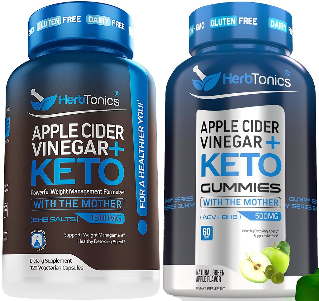 Herbtonics Apple Cider Vinegar 캡슐 Keto BHB - 여성과 남성, 설탕 - 무료, Keto 공식에 대한 소화, 해독 및 대사를 지원합니다.