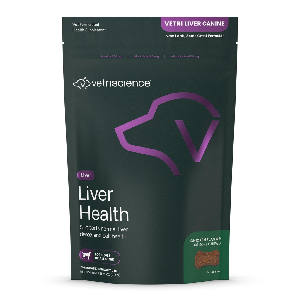 VetriScience Liver Health Chews with Milk Thistle, Vetri Liver Detox Supplement for Dogs, Turmeric and Artichoke Leaf for Liver Support and Detoxification, 치킨, 60 카운트
