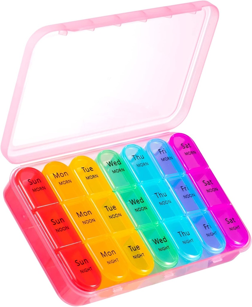 ASprink Pill 주최자 3 시간 하루 - 주간 / 매일 알약 상자 7 일 의학 주최자, 큰 알약 케이스 알약 상자 3 시간, 여행 알약 주최자, 비타민을 잡아, 의학