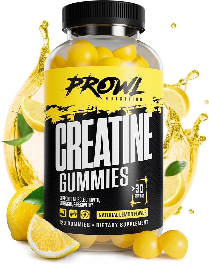 크레아틴 Monohydrate Gummies - 남자 & 여자를 위한 크레아틴 Gummies - 근육 성장, 힘, & 회복 - Vegan, 비 GMO, & 글루텐 자유로운 - 자연적인 레몬 풍미 - (30의 서빙, 120 조사)