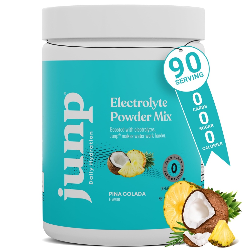 JUNP Electrolytes Powder No Sugar No Carbs - Pina Colada Coconut Pineapple Keto Electrolyte 음료 혼합 - 칼륨 및 소금 하이드로 션 분말 전해질 - Zero Calorie Sugar Free Electrolyte Powder 90ct