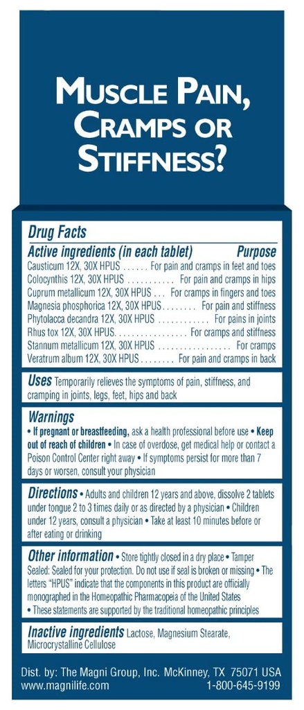 MagniLife Muscle Cramp Pain Relief Quick-Dissolve Tablets, 125 Count, Quinine-Free Homeopathic Medicine for Leg, Foot, Hip, Joint & Back Pain Relief, Helps Ease Muscle Ache, Cramping & Stiffness