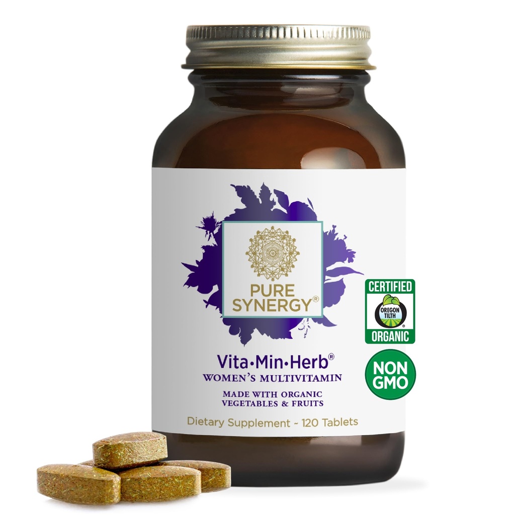 PURE SYNERGY Vita·Min·Herb for Women | 여성용 멀티 비타민 보충 | 유기농 식품 비 GMO 및 채식 재료로 제작 | 에너지 및 면역 건강 지원 (120 정제)