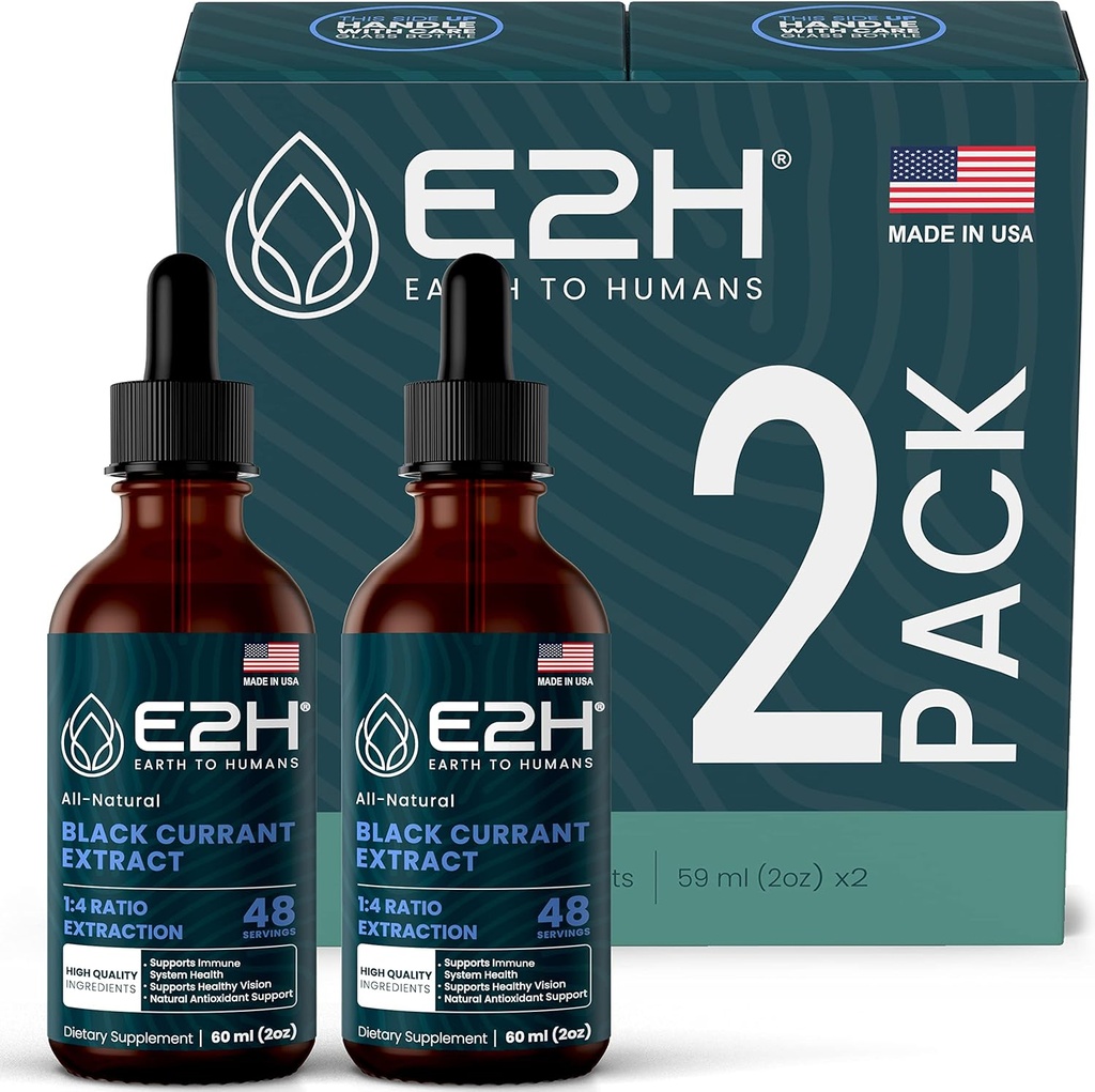E2H Natural Black Currant Extract, Cold Pressed Black Currant Seed - 면역 체계 건강 - 빠른 흡수 액체 (2 병)