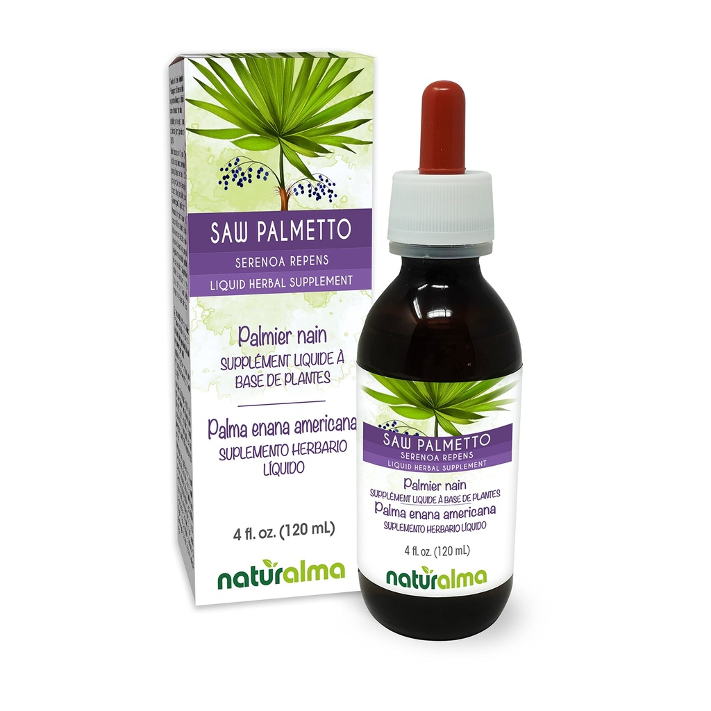 Naturalma Saw Palmetto (Serenoa repens 또는 Sabal serrulata) 과일 알코올 - 무료 Tincture - 드롭 4 fl oz 액체 추출물 - 초본 보충 - Vegan