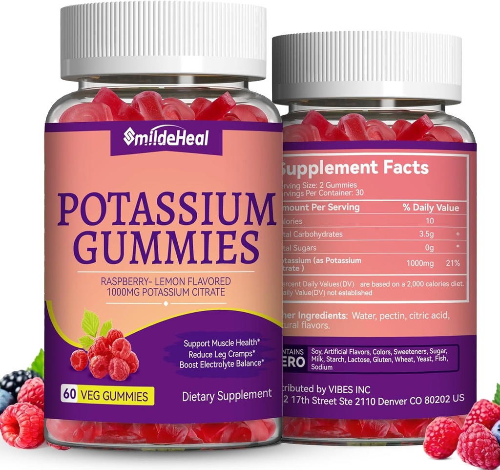 2 팩 칼륨 보충교재 1000mg의 성인을 위한 칼륨 Gummies, 지원 다리 크림 & 근육 건강 - Vegan, 비 GMO, 120 조사