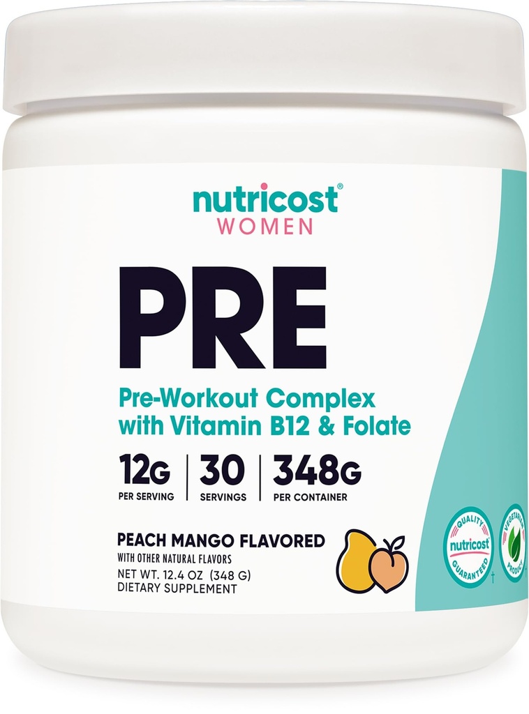 여성용 Nutricost Pre-Workout 파우더, 복숭아 망고, 30 인분