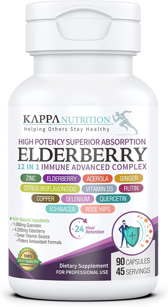 KAPPA NUTRITION Elderberry / 12 에 1 고급 단지 (90 캡슐).