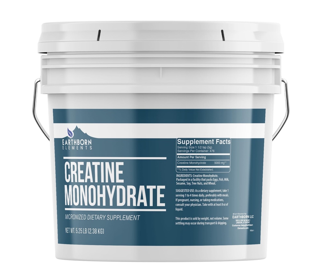 Earthborn 성분 크레아틴 Monohydrate 분말 1개 갤런 물통, Micronized & Unflavored, 규정식 보충교재, 첨가물 없음 (84 Ounce)