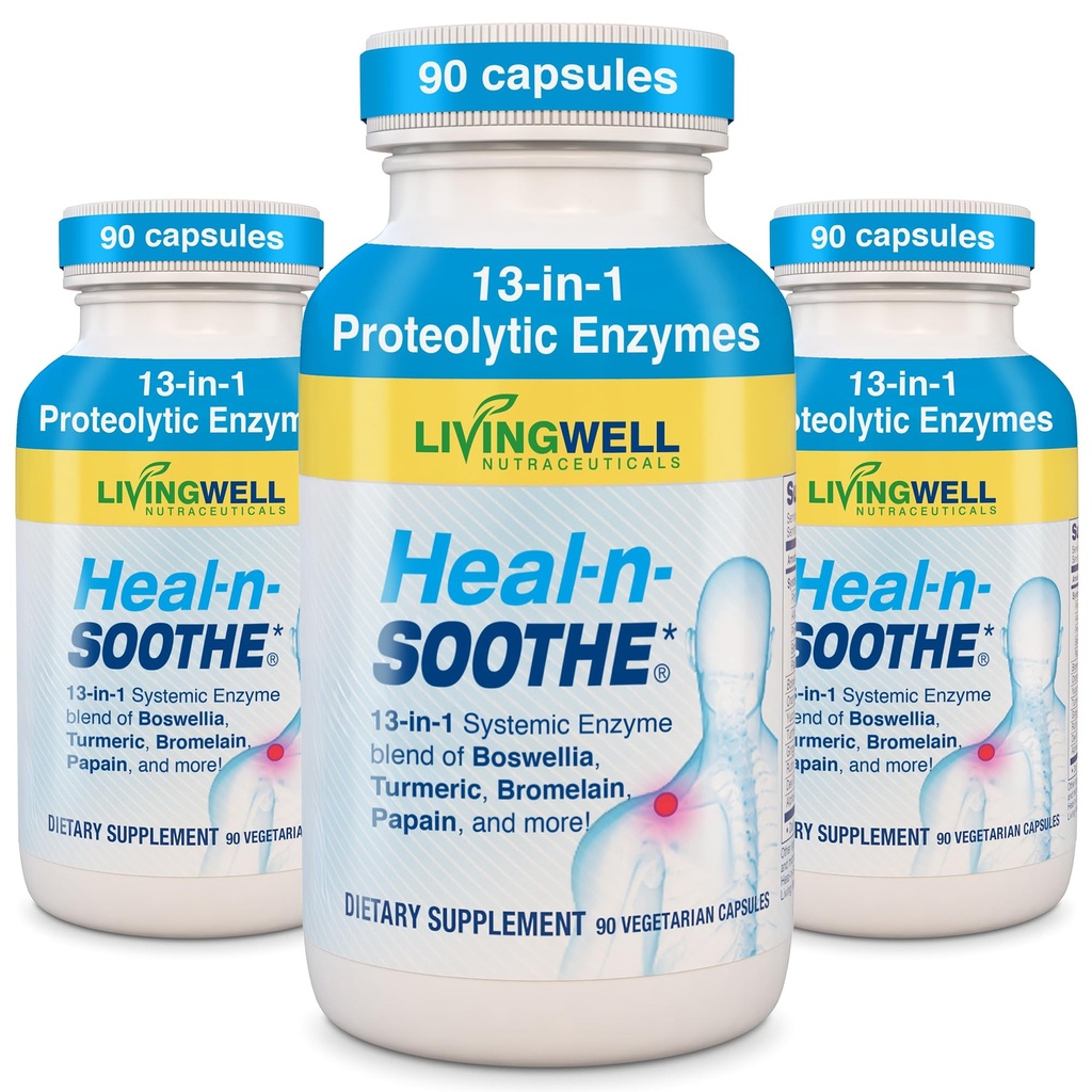 HEAL-N-SOOTHE 합동 지원 보충교재 - Boswellia, Turmeric & Ginger와 더불어 Bromelain & Papain 같이 Proteolytic 효소는 단백질 소화 기능 & 몸 방위 Wellness- 90 조사 (3 팩)를 승진시킵니다