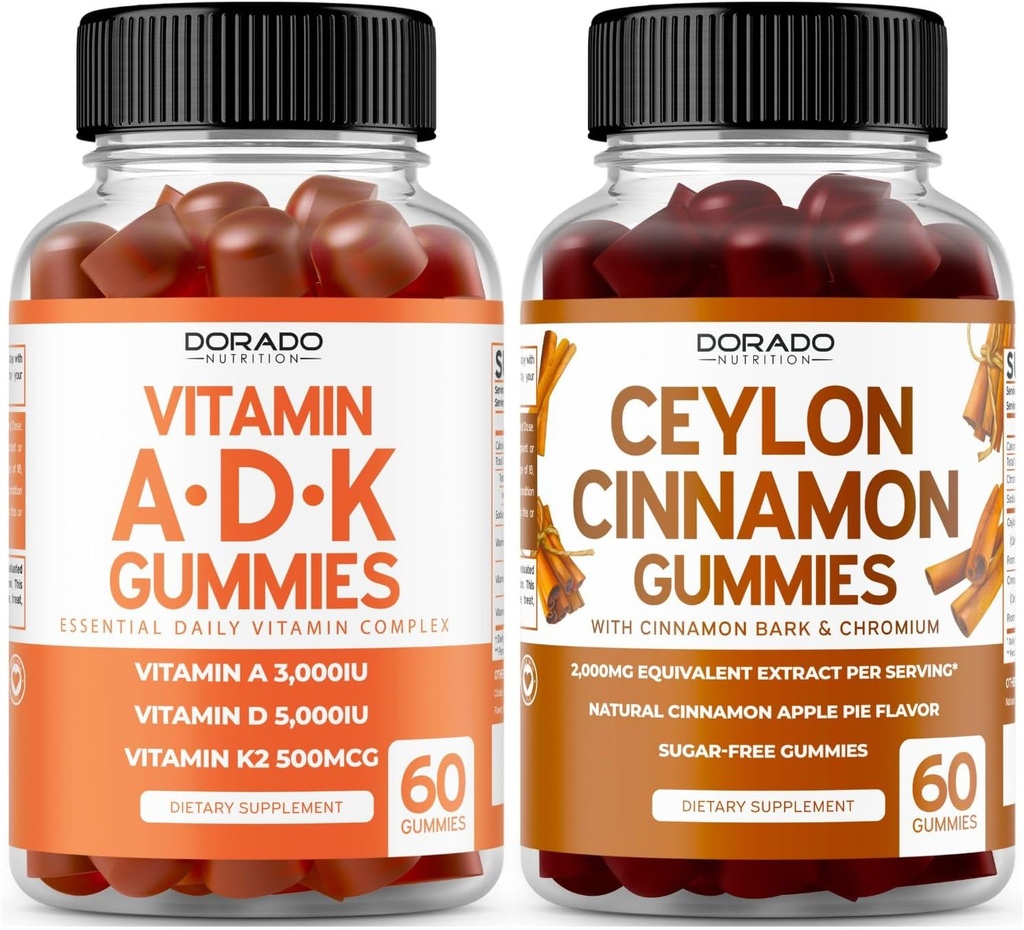 ADK Gummies 비타민 D3 K2 (60 Gummies) - D & K와 보충 - 10 Vegan Supplement - Ceylon Cinnamon (60 캡슐) 소화 전반적인 웰빙 지원 - Ceylon 보충제 - Vegan & Made in USA