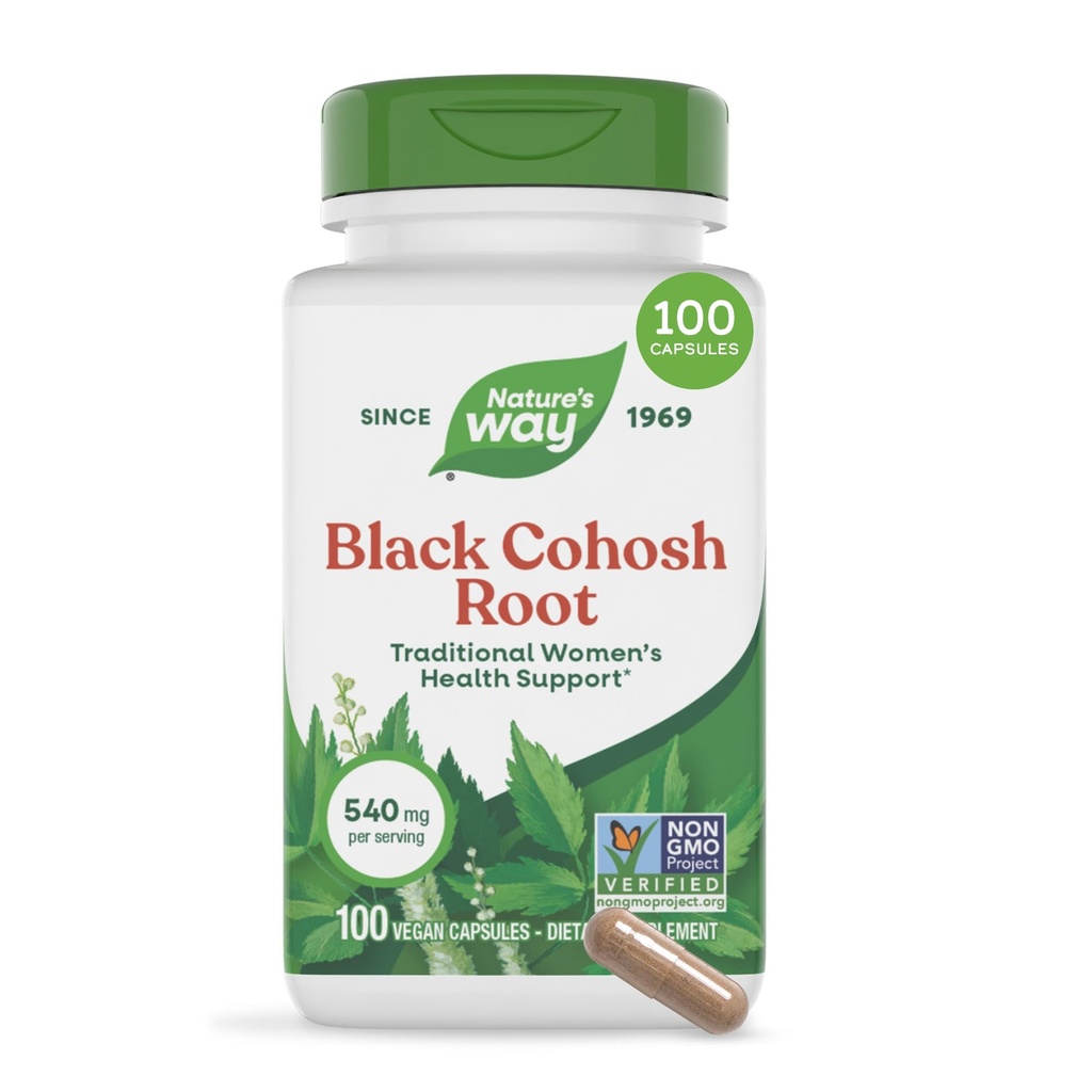 Nature 's Way Black Cohosh Root, 여성 건강을위한 전통 지원 *, 서빙 당 540 mg, Non-GMO Project Verified, 100 캡슐