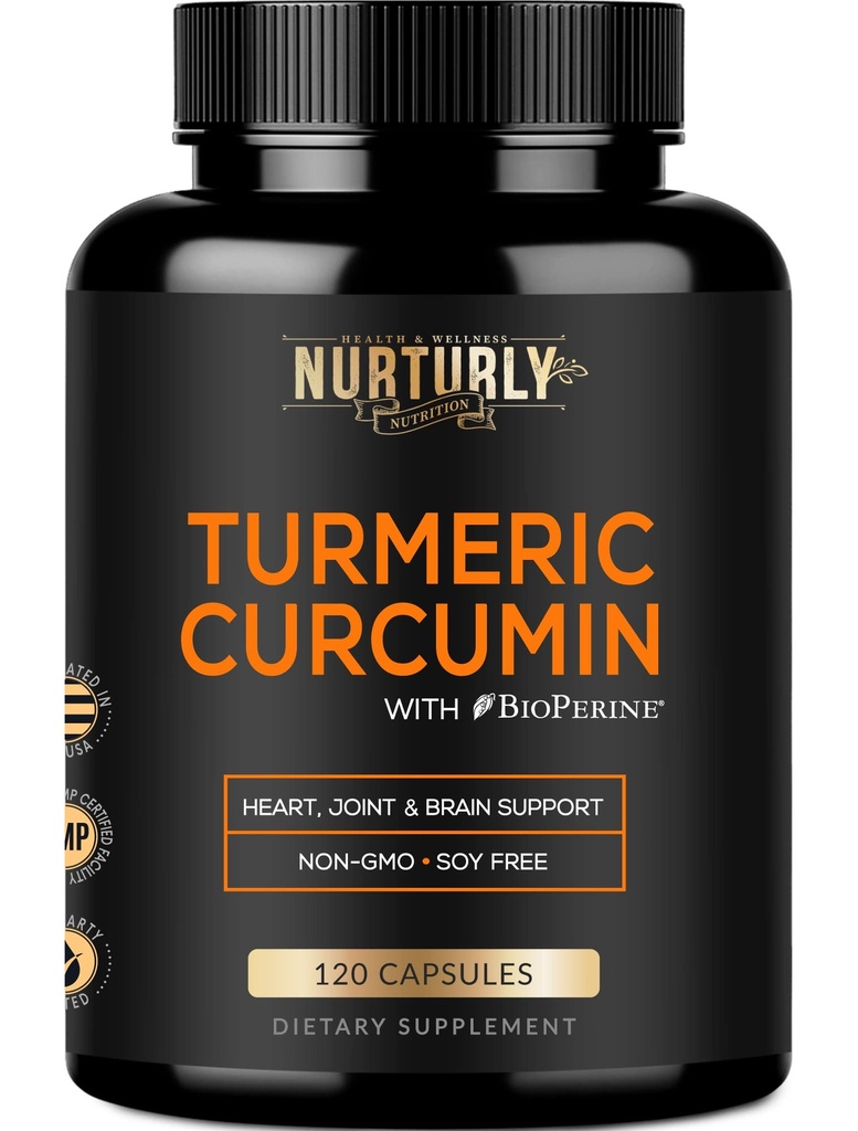 BioPerine Black Pepper 및 95 % Curcuminoids가있는 Turmeric Curcumin - 높은 흡수 Turmeric은 Hearth 건강을위한 1300mg을 보충합니다 - Non-GMO, 글루텐 무료 - 120 캡슐