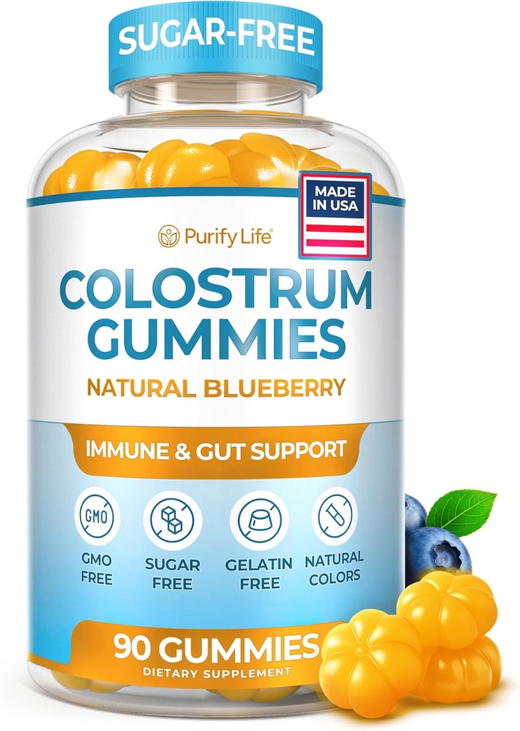 Sugar-Free Colostrum Gummies (1500mg) 인간을 위한 Bovine Colostrum, Gut 건강, 누출 Gut 수선, 면역 지원, 피부 건강 - 봉사 당 35% IgG