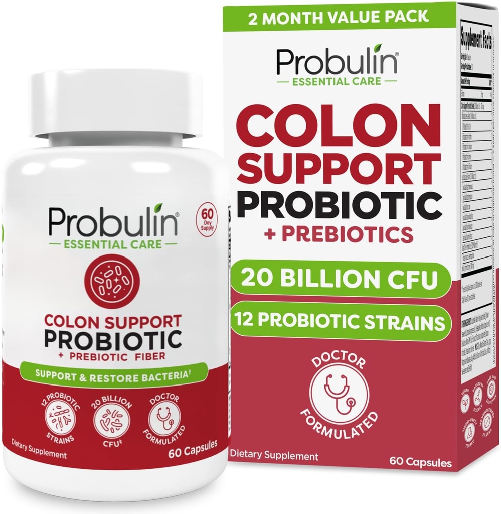 Probulin 콜론 지원 Probiotic 보충교재, 매일 Gut, Digestive, 그리고 남성과 여자를 위한 면역성 캡슐, 20 Billion CFU, Vegan, 60 조사 병