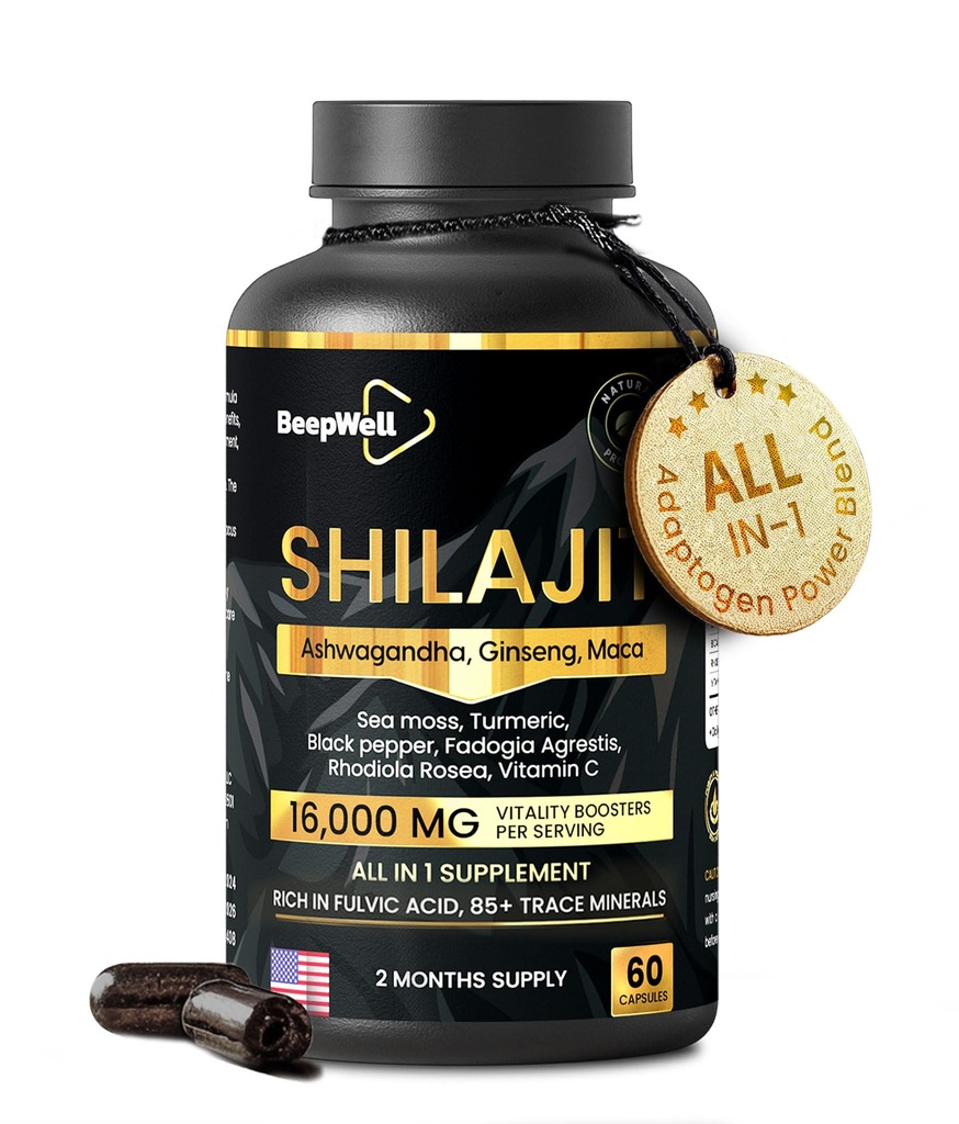 남자 & 여자를 위한 Shilajit 캡슐, 16,000mg 순수한 Himalayan 유기 Shilajit 지원 활력과 웰빙, Premium 순수한 Himalayan 보충교재 2 달 공급, 60의 캡슐