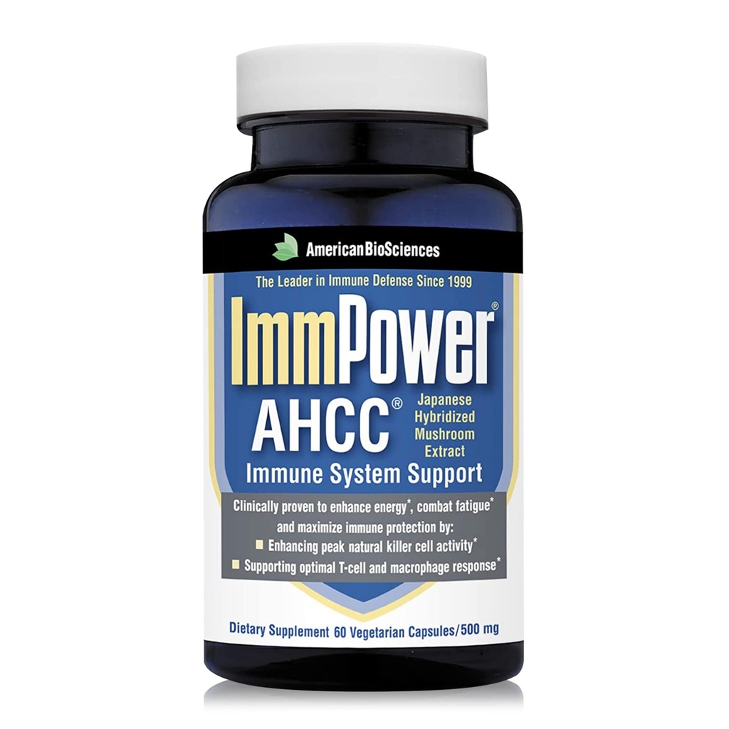 American BioSciences ImmPower AHCC 초본 버섯 보충교재, 면역 지원을 위한 캡슐 당 500mg는, 자연적인 킬러 세포 활동, 1의 60의 Veggie 캡슐의 팩을 유지합니다