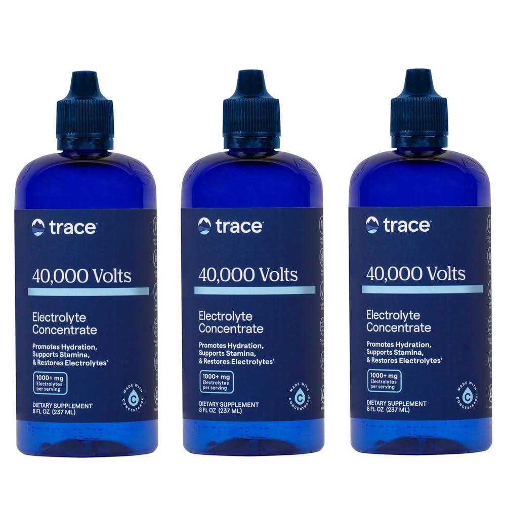 Trace Minerals 40,000 볼트 - Electrolyte 지원을위한 농축물 드롭 - 지원 근육 건강 및 활력 - 운동 음료 - 8 fl oz (Pack of 3) (144 서빙)