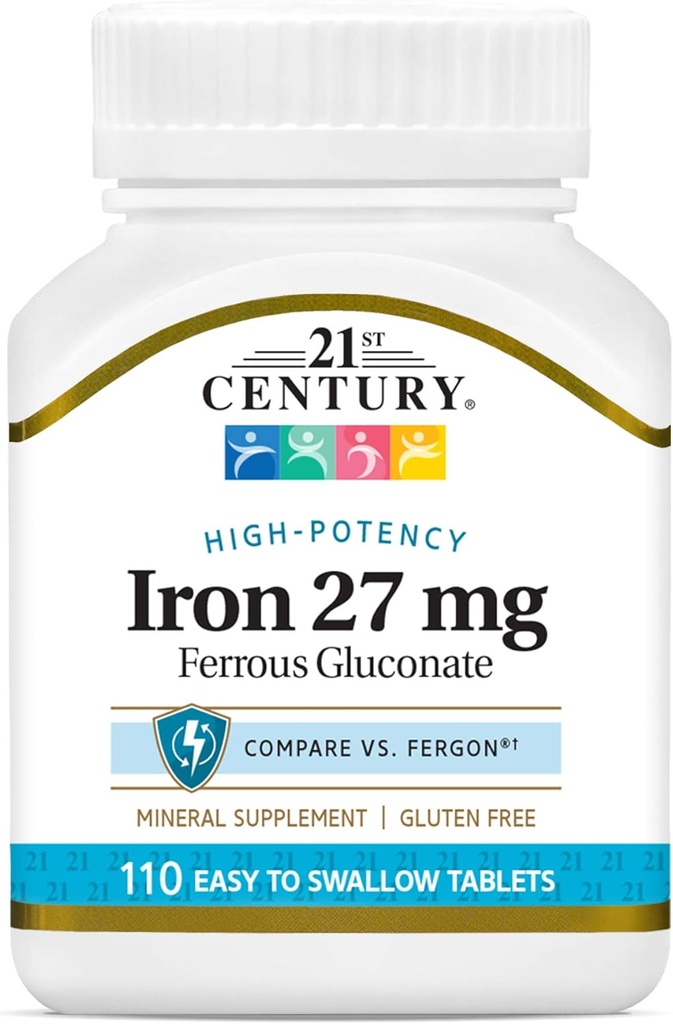 21 세기 철 27 Mg 철 글루코트 정제, 110Count