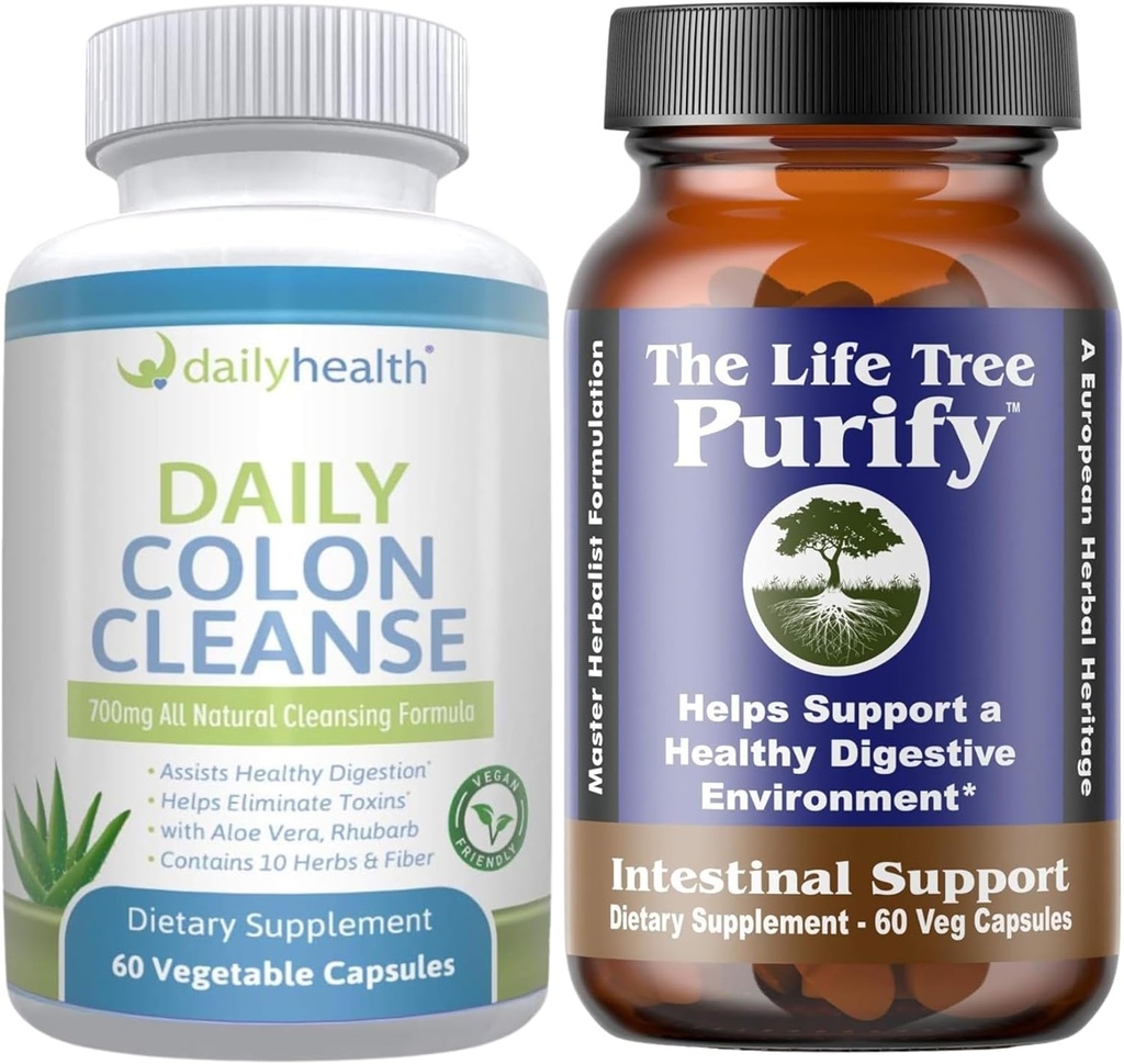 Life Tree Purify Intestinal Plus Daily Colon Cleanse Detoxify 키트 120 캡슐 - Lactobacillus acidophillus - 소화 건강을 위한 자연 초본
