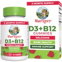 MaryRuth Organics Vegan Vitamin D3 + 비타민 B12 Gummies | 2 개월 공급 | 지원 뼈 건강 | 면역 지원 보충교재 | 에너지 보조제 | 메틸 B12 Vegan Non-GMO 글루텐 무료 | 60 인분