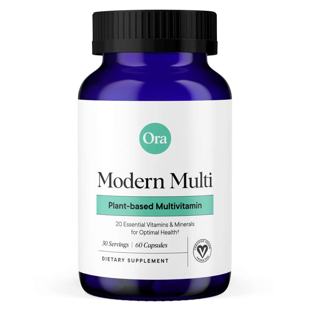 Ora 유기 식물 여성과 남성을 위한 근거한 Multivitamin, Bluelight 보호 - 뇌, 눈, 에너지, 면역, 피부, 머리, 심장 및 뼈 건강 지원, 60 Vegan 캡슐