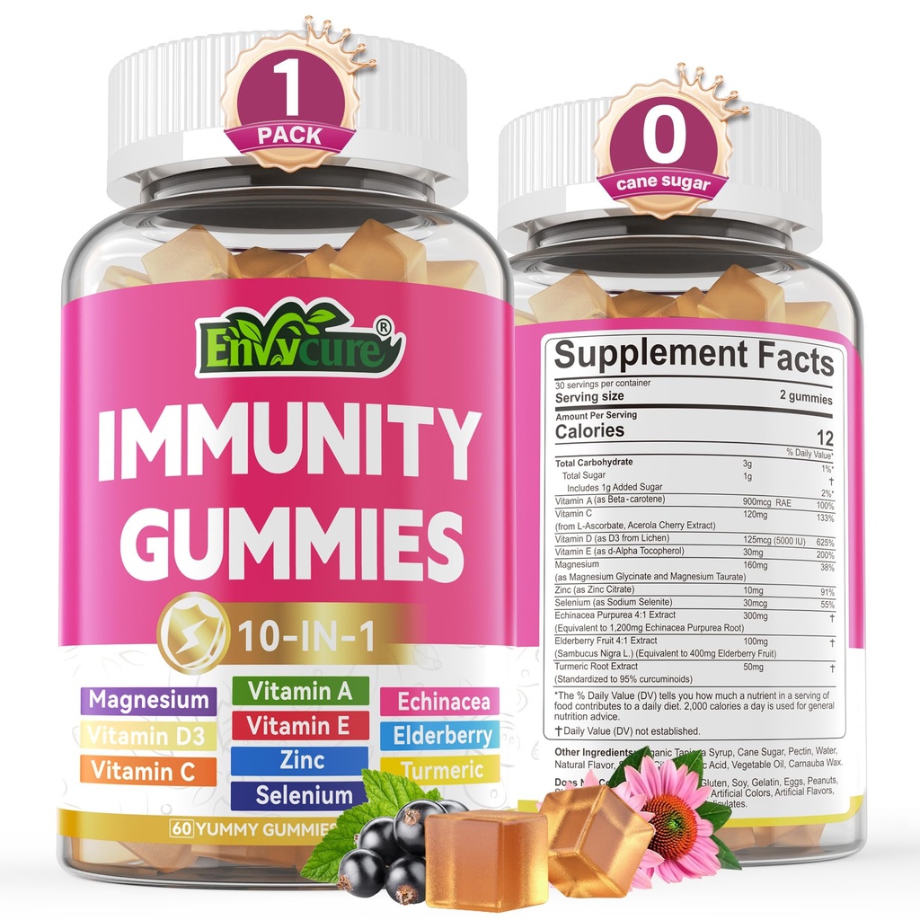 1개의 Immune 지원 보충교재 Gummies, w/Echinacea, Elderberry 비타민 C 및 아연, 셀렌, 비타민 D3 5000IU, 마그네슘, 항산화 뼈 에너지, 1 팩을 위한 매일 Immune 승압기 Multivitamin에 대하여 10