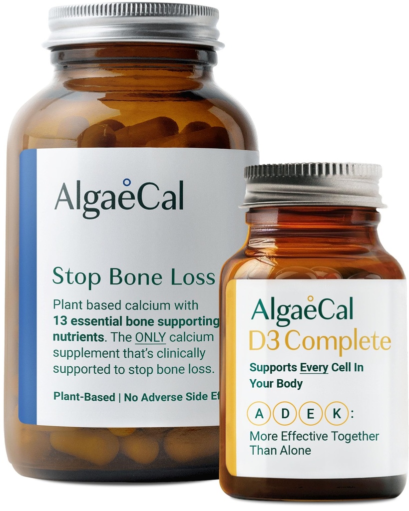 ALGAECAL 번들 - 비타민 D3 완료 (1000 IU) + K2, VIT E, VIT Bone 지원을위한 기본 식물 기반 칼슘