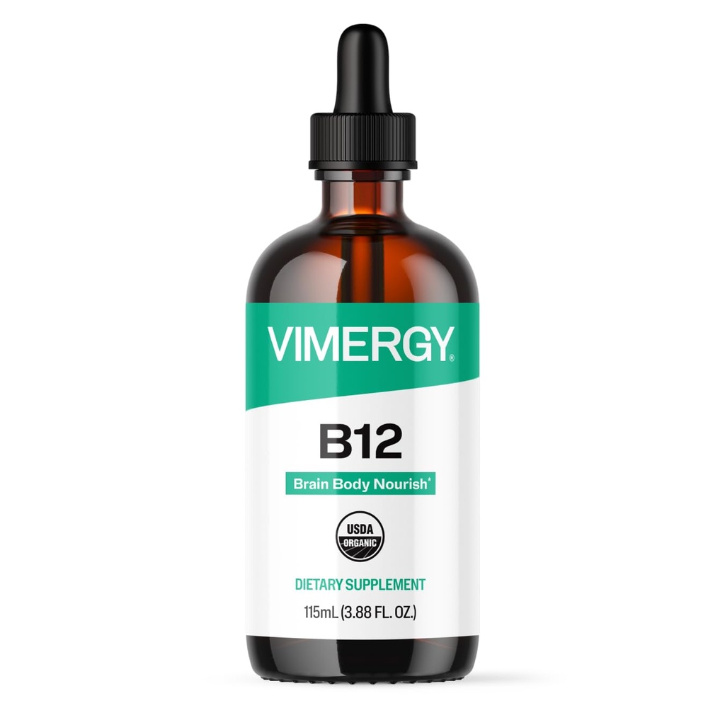 Vimergy 유기 액체 비타민 B12 보충교재 2500 mcg, Methylcobalamin & Adenosylcobalamin 빠른 흡수 에너지 지원 USDA 유기, Vegan, 여성 & 남자 115 서빙 (115 mL)를 위한 비 GMO B12 비타민