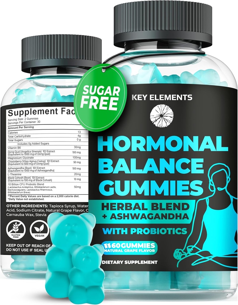 PMS Gummies 여성을위한 호르몬 균형 보조 식품 - Probiotic PMS 비타민 Menstrual Cramp Relief, Hot Flashes Menopause Support - Dong Quai, Chasteberry, Black Cohosh & Ashwagandha와 PMS 완화