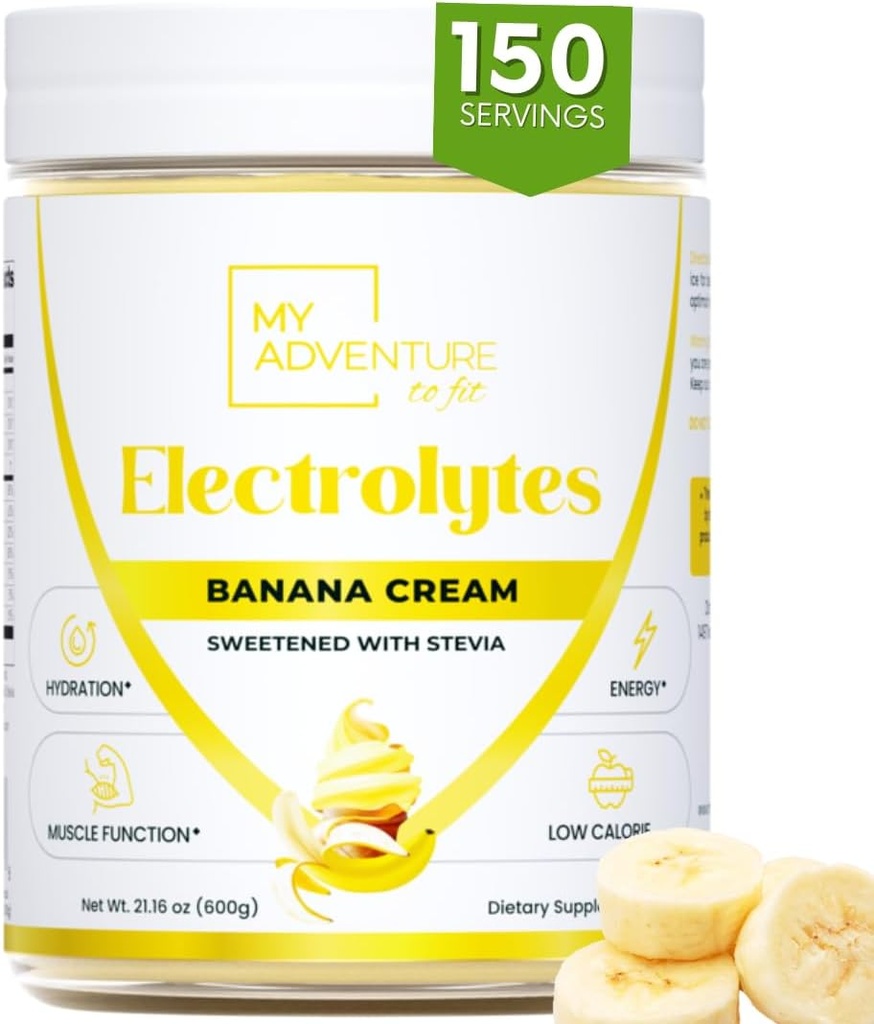 Zero Sugar - 바나나 크림 Electrolytes 분말 - 새로 고침 Hydration - 모든 천연 성분이있는 카페인 무료 에너지 - Vegan Keto & Paleo - Sugar Free Electrolytes Powder Drink Mix - 150 서빙