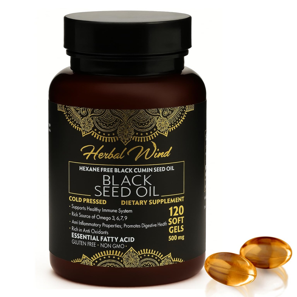 검은 씨앗 오일 캡슐 - 냉 프레스 120 Softgels 500mg, 프리미엄 품질 Nigella Sativa,100% 순수 블랙 Cumin 씨앗 오일 - Non-GMO (120 카운트 - 1 플라스틱 병 팩)