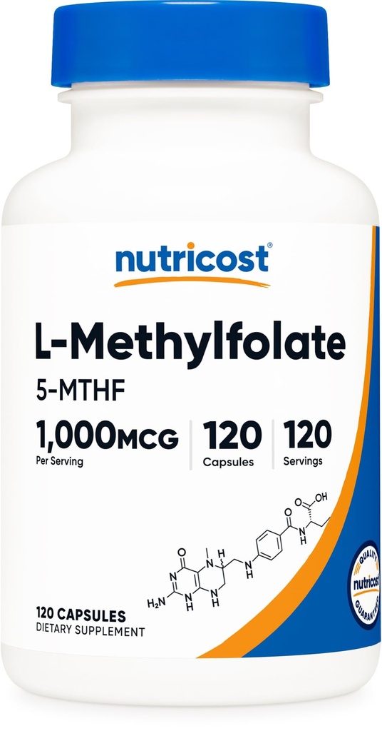 Nutricost Methylfolate 1000mcg, 120 채식 캡슐 - 글루텐 무료, 비 GMO (Methylated Folate)