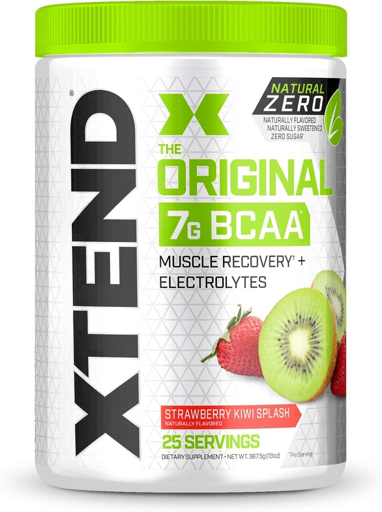 Xtend Natural Zero BCAA Powder Strawberry Kiwi Splash | 인공 감미료, 향료 및 화학 염료 무료 | 아미노산이있는 포스트 운동 음료 | 7g BCAAs | 25 서빙