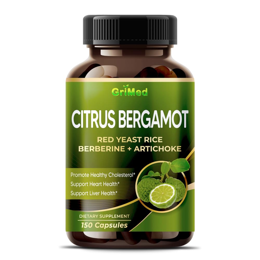Citrus Bergamot 50 : 1 추출물 20,400mg Red Yeast Rice, Garlic, 건강한 콜레스테롤을위한 Artichoke, 심장 건강 - 미국에서 만든 (150 개)