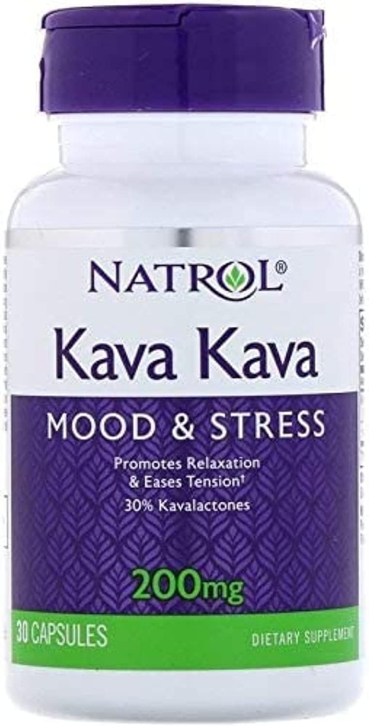 Natrol Kava Kava 캡슐, 200 Mg - 팩 당 30 - 케이스 당 3 팩.