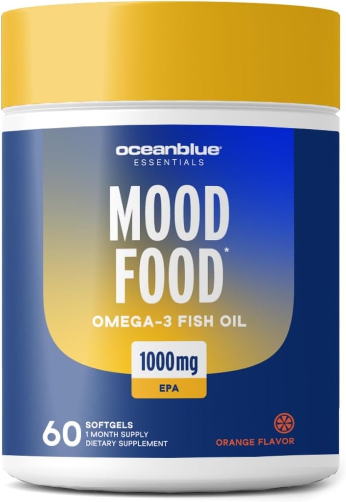 오션블루 에센셜 무드 푸드 오메가 3 | 삼중력 생선 기름 1000mg EPA for Mood Support | Burpless Mini Softgels | 하트 건강, 비 GMO (60 카운트)