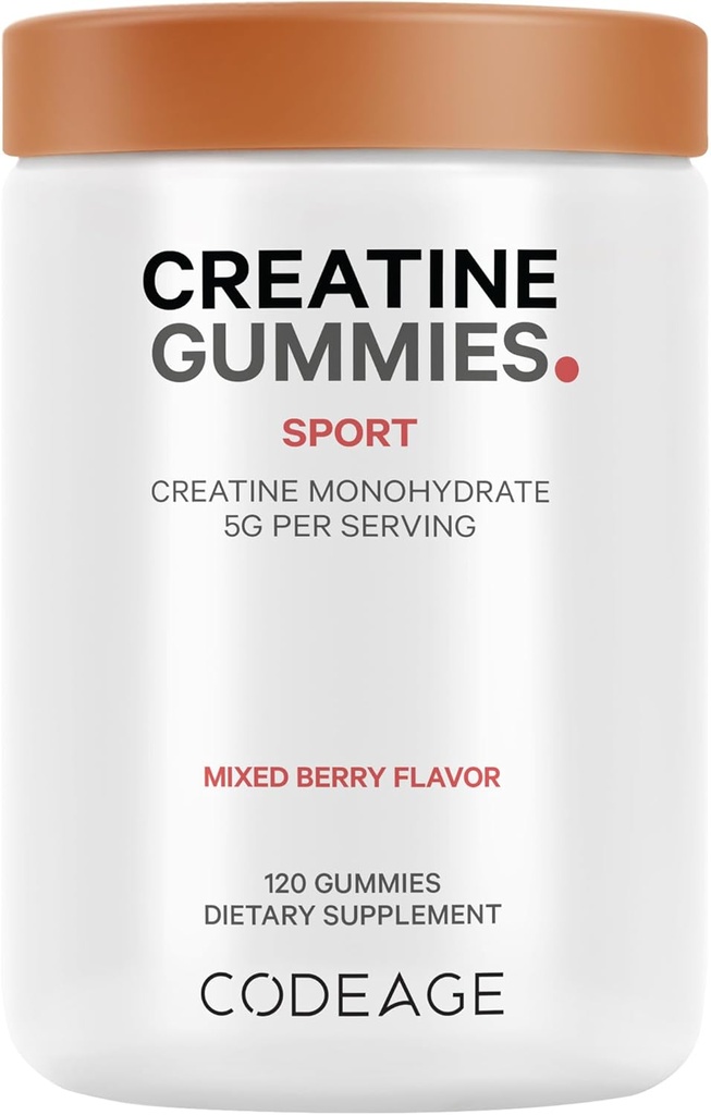 Codeage Creatine Monohydrate Gummies 보충교재 - 5000mg Creatine - AstraGin Panax & Astralagus - 스포츠 거미 - 혼합 베리 맛 - Kettlebell 모양 비타민 - Vegan - Non-GMO - 120 Gummies