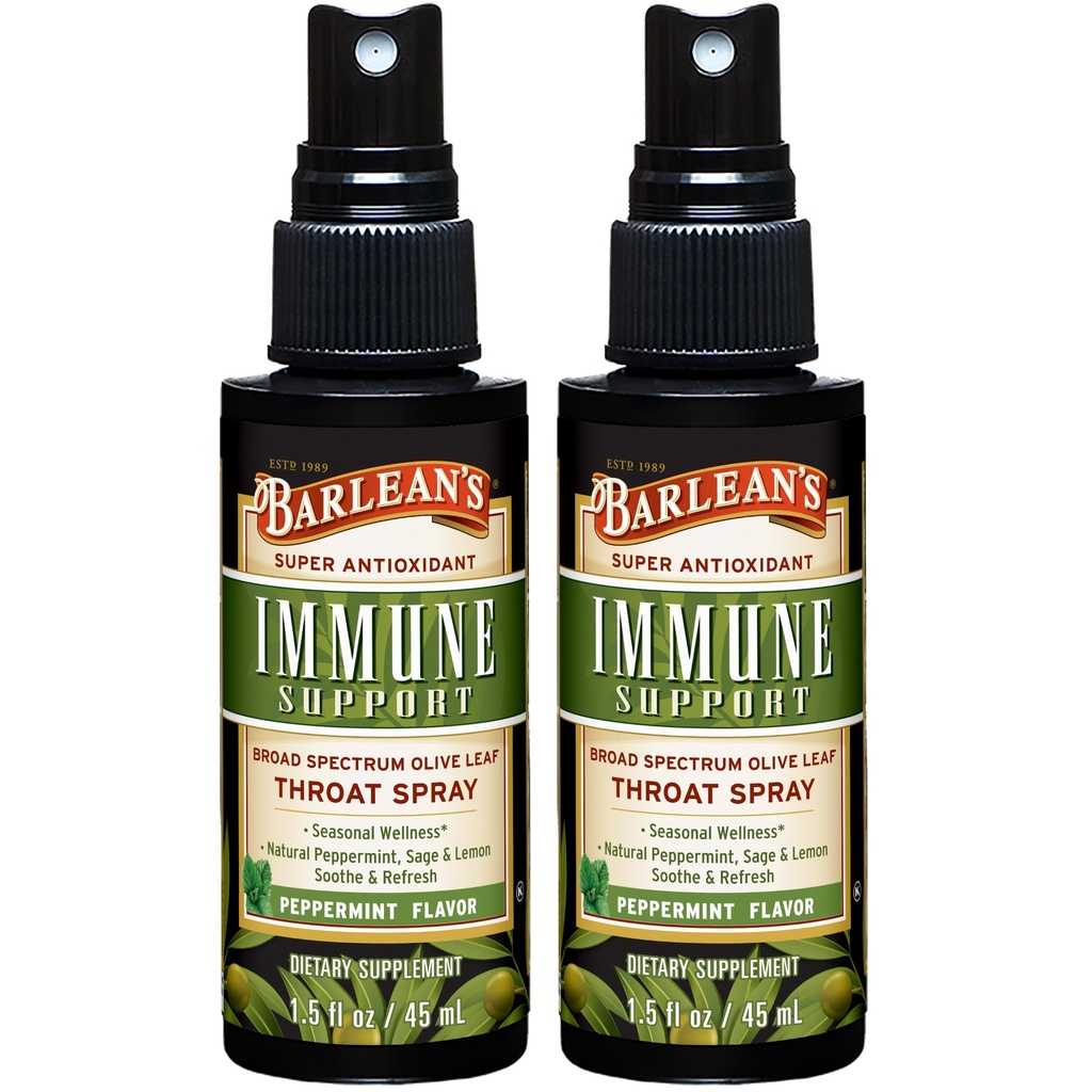 Barlean's 2 Pack Olive Leaf Complex Throat Spray with Peppermint, Lemon, and Sage for Itchy Throat Relief, Immune Support Supplement, 액체 혼합 추출물, 1.5 oz