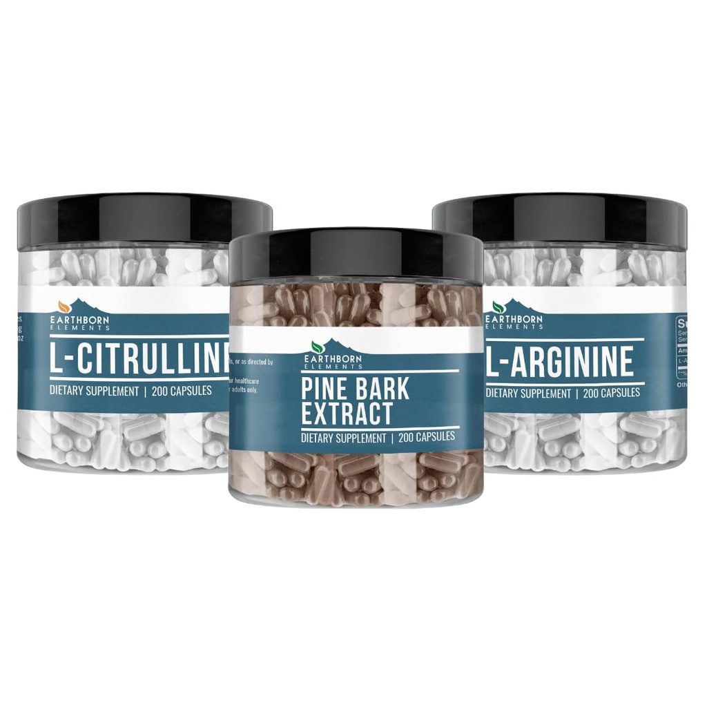 Earthborn Elements Pine Bark, L-Arginine, & L-Citrulline 캡슐 번들, 200 캡슐 각각, Pure & Undiluted, 첨가물 없음