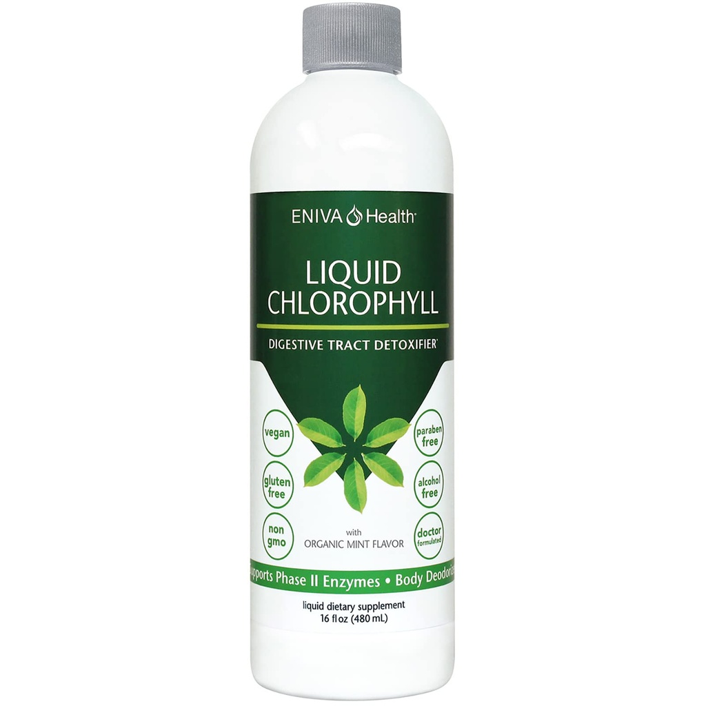 Eniva Health Liquid Chlorophyll Vegan | 면역성 | 해독 및 클렌징 | Clear Skin | Energy Boost | Gut Health | Internal Deodorant | 미국 제조 | 뽕나무 소스 | 민트 | 16 Fl Oz Bottle
