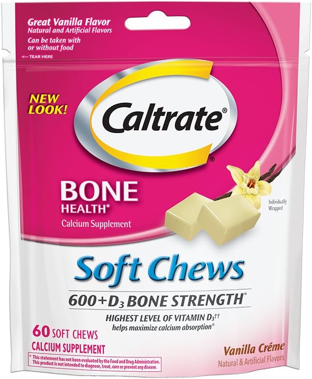 Caltrate 600+D3, 칼슘 및 비타민 D3 보충교재 연약한 Chews, 600mg (Vanilla Crème 풍미, 60 조사)