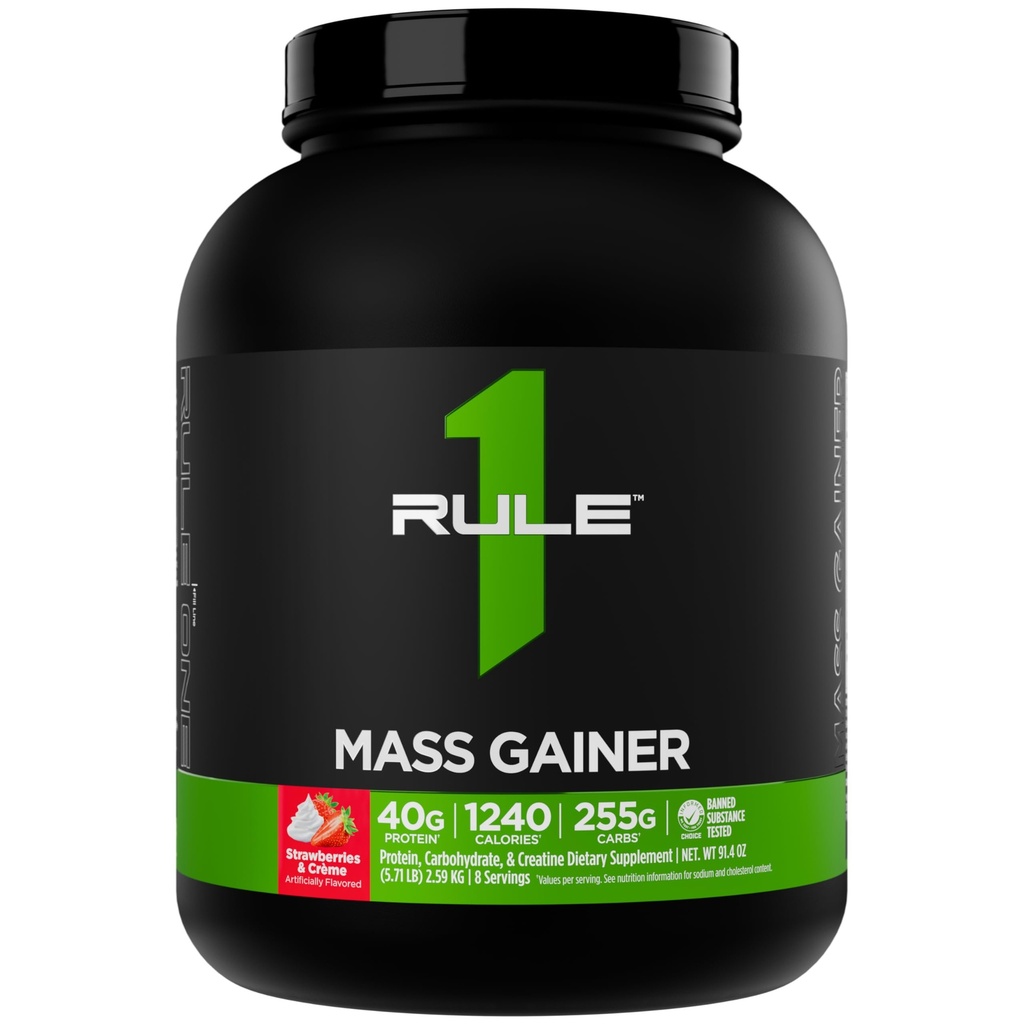 규칙 1 대량 게인 - 1,220 + 칼로리, 250g + 복합 캐비 블렌드, 40g All-Whey Protein Per 서빙 (8 서빙, 딸기 & 크림)