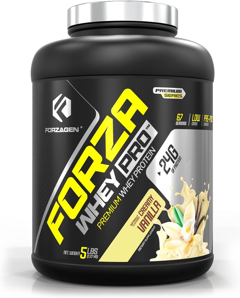 Forzagen Whey PRO Low Carb Protein Powder | 서빙 당 단백질 24g, 추가 설탕 없음, 글루텐 무료, 남성 및 여성용 쉐이크 및 믹스 용 프리미엄 위시, BCAA | 바닐라, 5 파운드. (67 서빙)