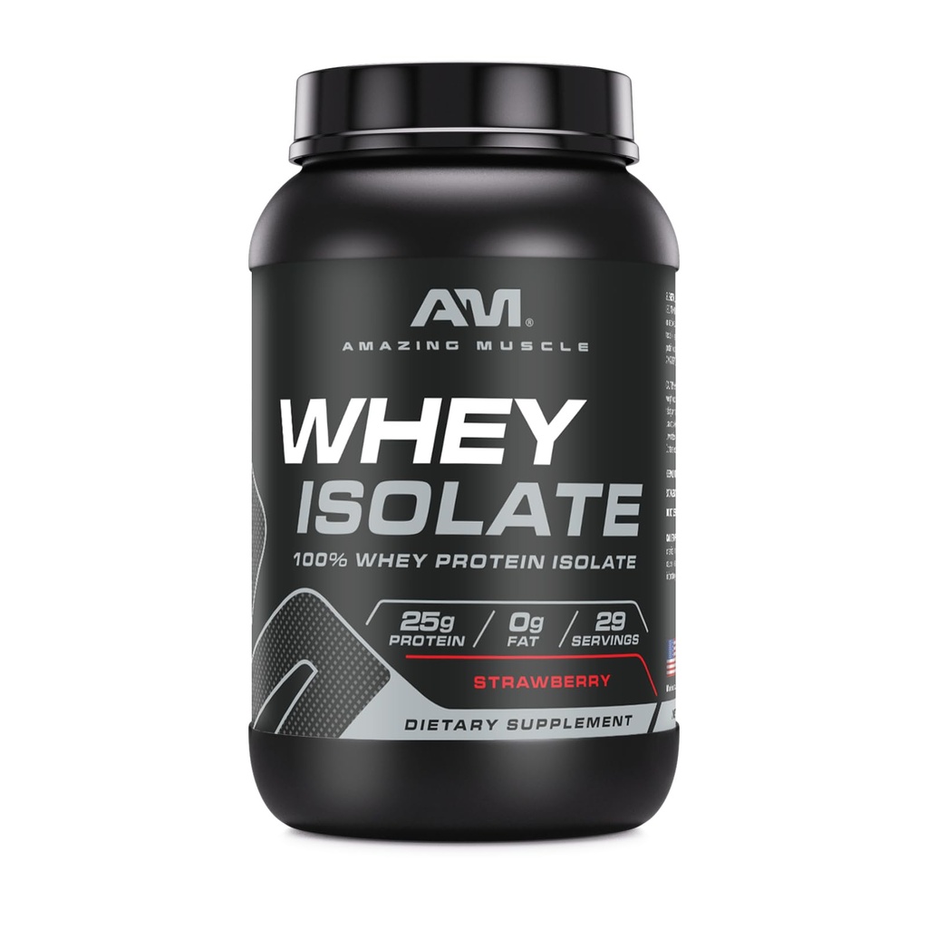 놀라운 근육 Whey Protein Isolate Powder | 25 그램 단백질 Per 서빙 | 100 % Whey Isolate | Zero Fat | 미국에서 만든 (2 Lb, Strawberry)
