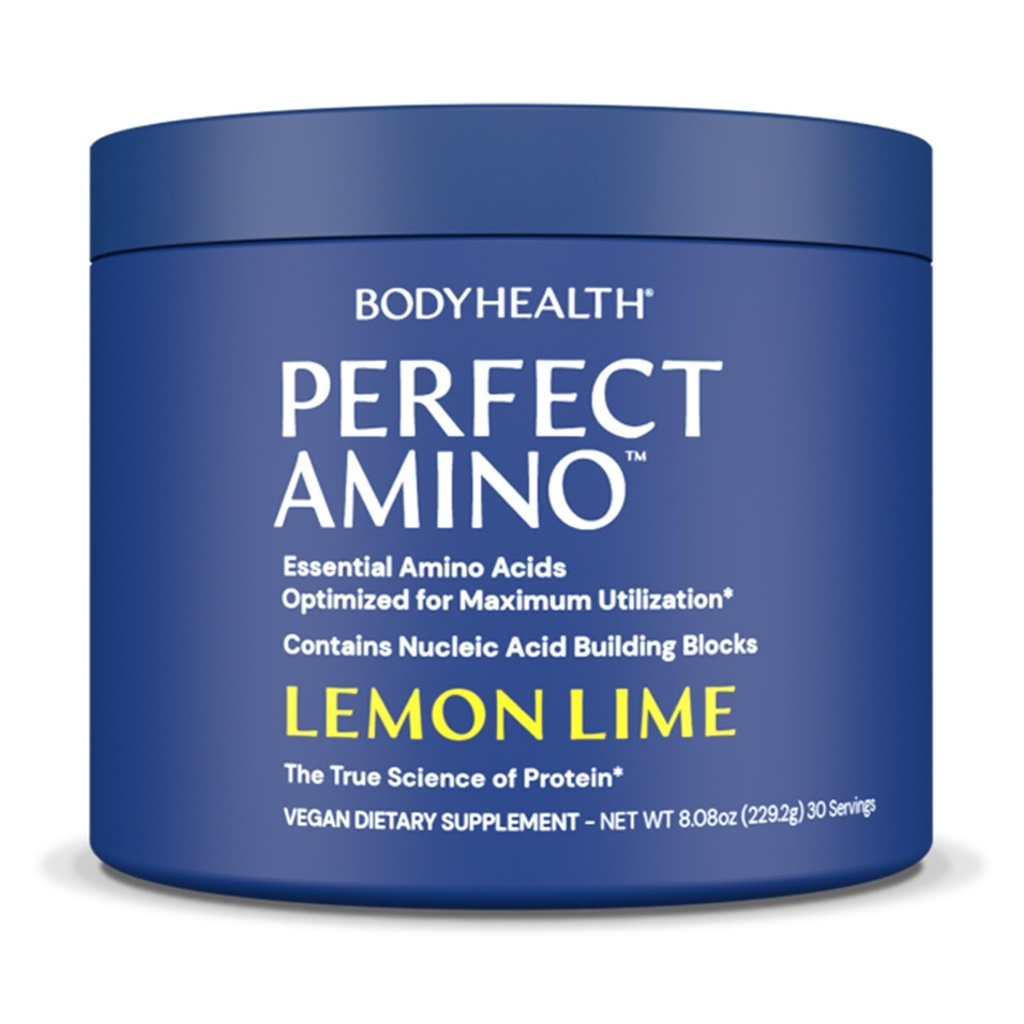 BodyHealth PerfectAmino Powder - 사전 및 포스트 운동을위한 BCAA 및 EAA 분말 - 남성과 여성을위한 아미노산 에너지 음료는 Lean 근육과 회복을 지원하기 위해 - 레몬 라임 - 30 서빙