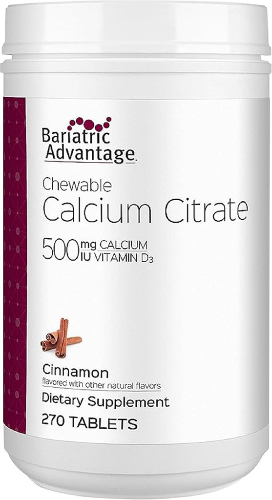 Bariatric 이점 칼슘 구연산염 Chewable 500 mg - Bariatric 수술 환자를 위해 - 높 순수성, 쉬운 소화 정제 - 칼슘 구연산염 - 뼈 힘 보충교재* - 270 조사 - 계피